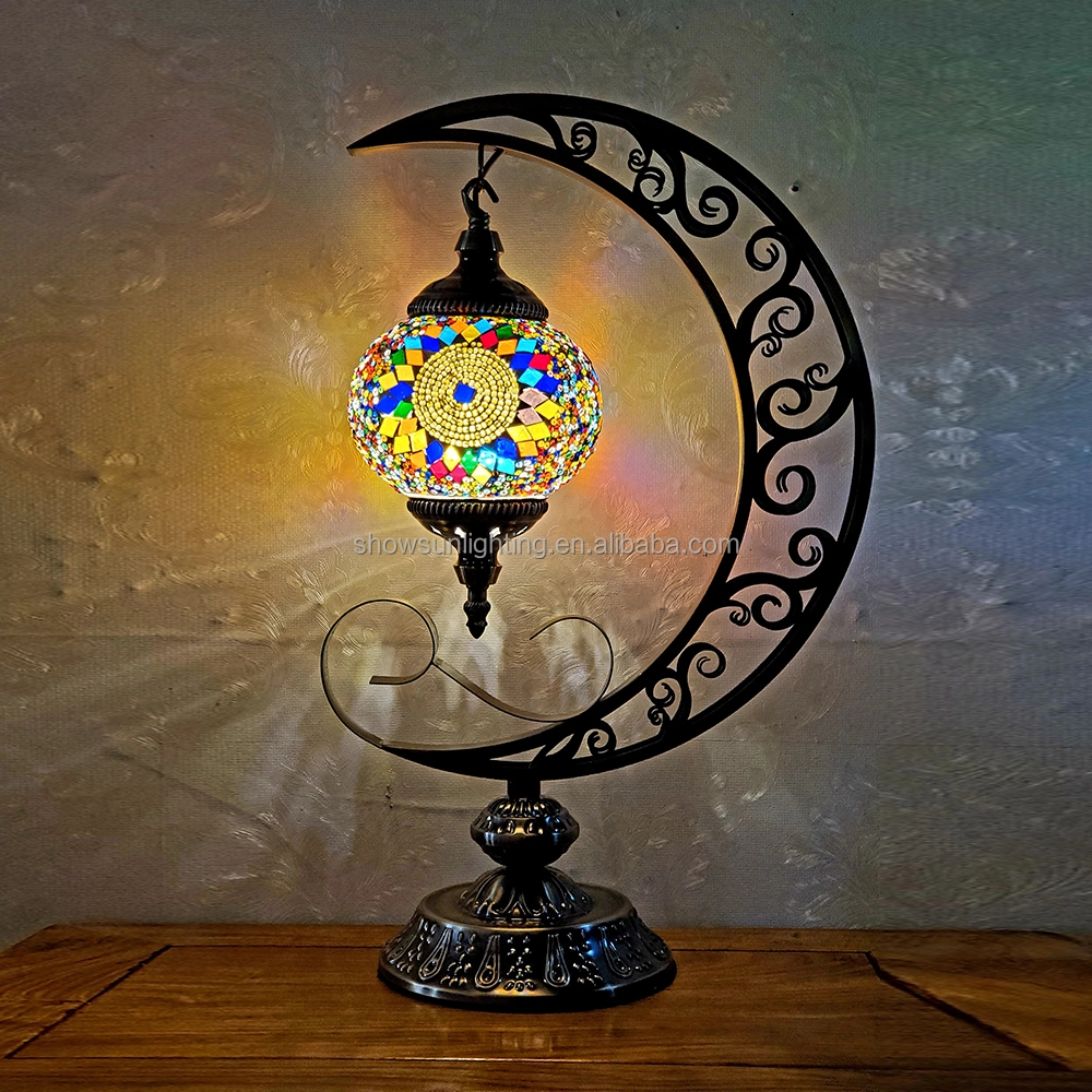 Home Decorative Glass Handmade Mosaic Art Turkish Style LED Table Lamp