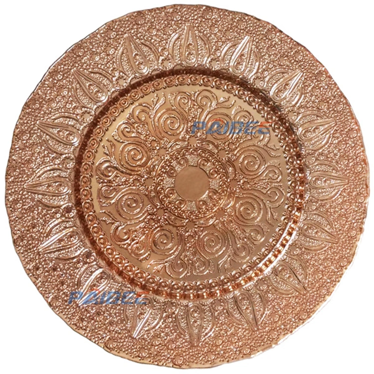 13 Inch Golden Color Luxury Glass Charger Plates Turkish Gold Charger Plate for Table Decoration