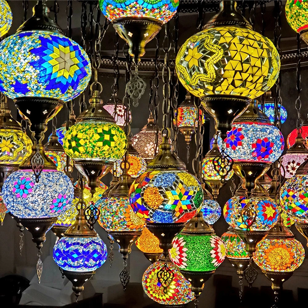 Wholesale Hanging Glass Chandeliers Light Turkish Moroccan Pendant Light Handmade Mosaic Glass Lamps (WH-DC-55)