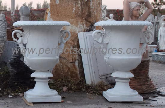 묘비 및 묘비를 위한 천연석 흰색 대리석 연꽃 꽃병